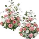 Serwalin Aisle Runner Flowers Arrangement Wedding Chair Decorations 2pcs Free Standing Artificial Fake Flowers Pink Ceremony Reception Church Pew Rose Floral Party Outdoor Decor (Attractive Pink)