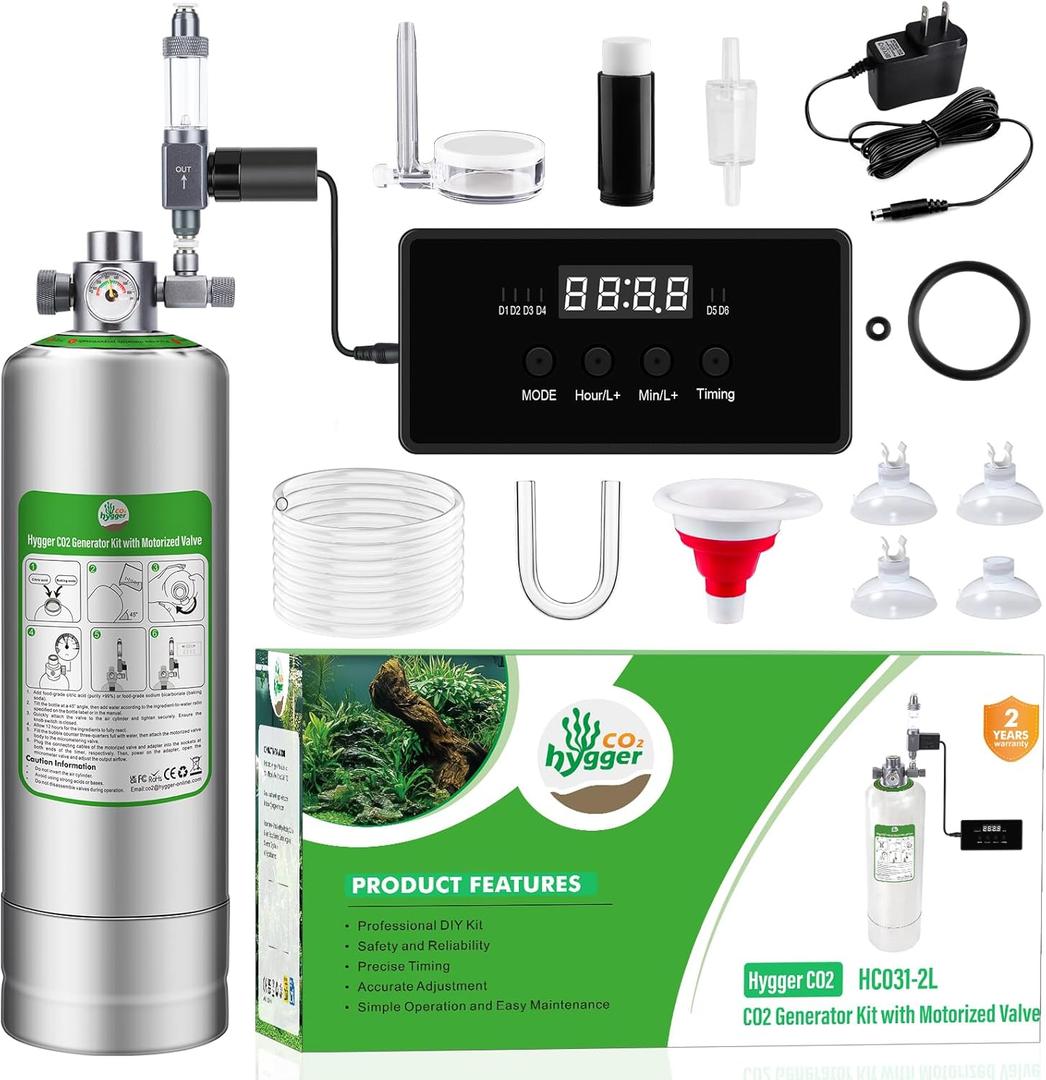 Upgraded 2L/5L Aquarium CO2 Generator System with Timer-Enabled Motor Valve, Upgrade CO2 System Kit with Quick-Release Structure for Aquarium Plants Tanks (2L)