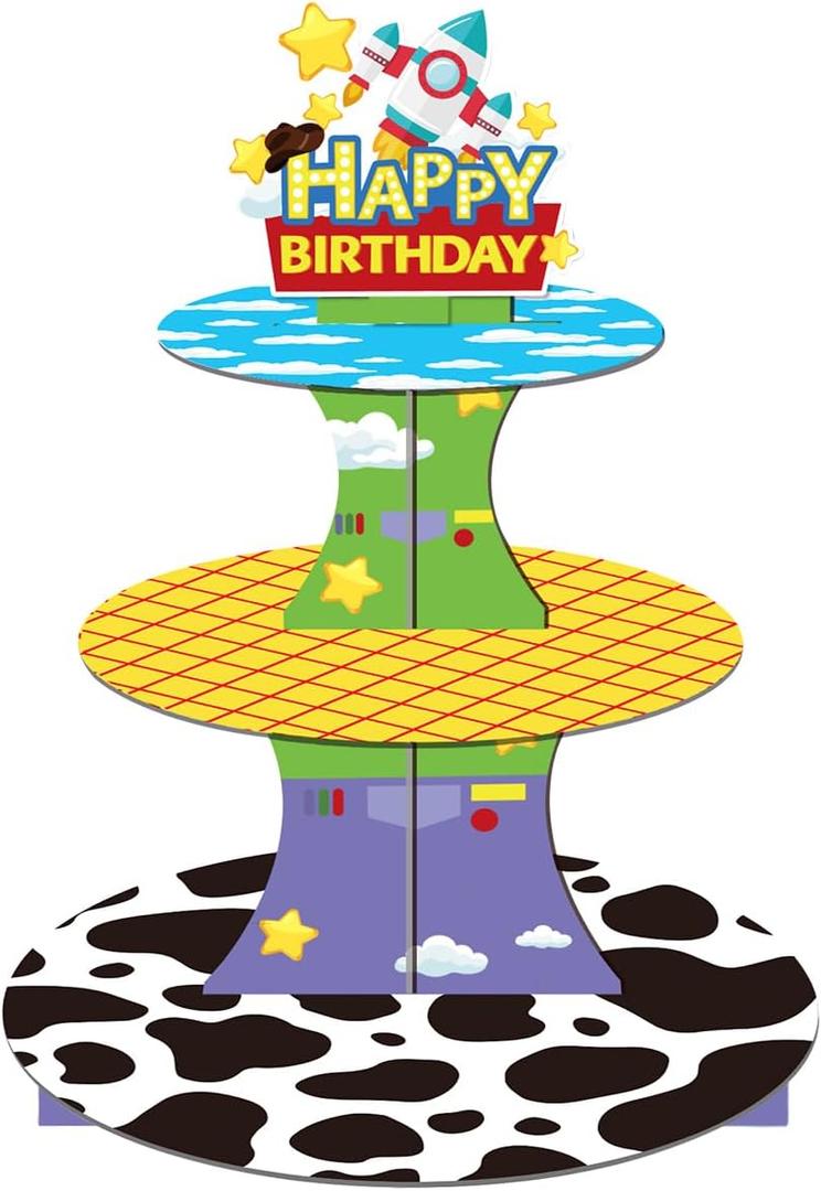 Cartoon Toy Inspired Story Cupcake Stand 12Inch Cardboard Cupcake Tray for Wedding Birthday Baby Shower Blue Sky White Clouds Birthday Party Supplies (Toy)