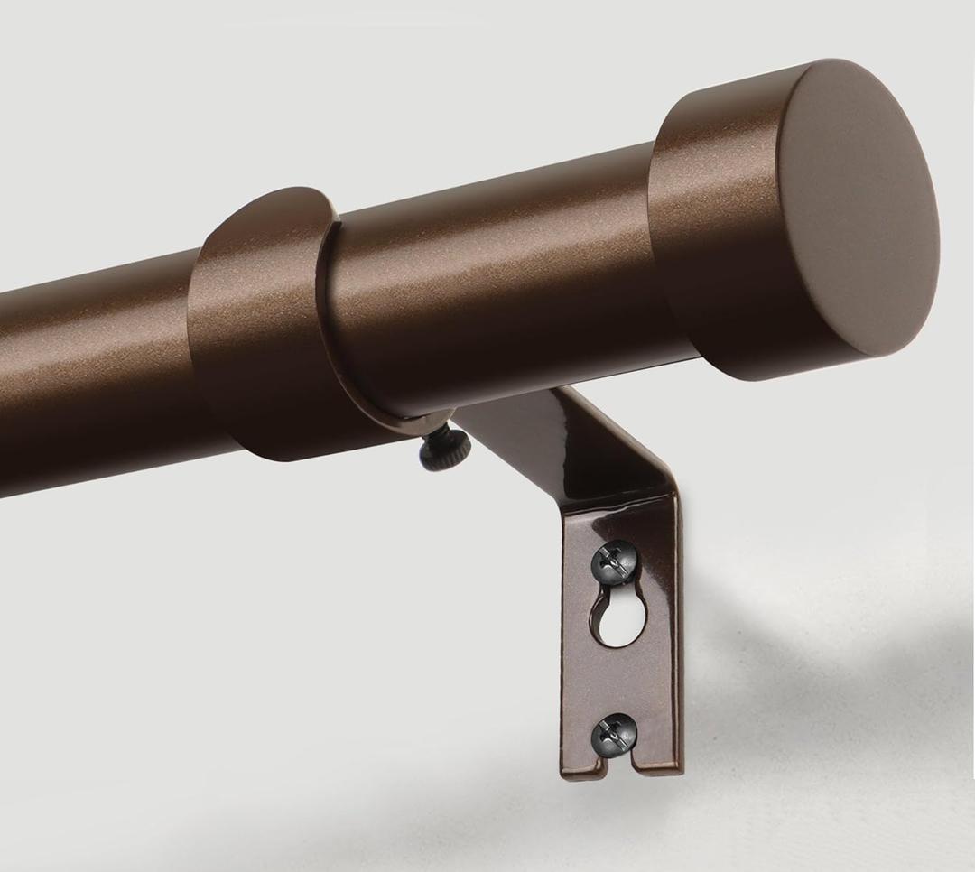 KAMANINA Bronze Curtain Rods 32 to 144 Inch (2.6-12 Feet), 1 Inch Heavy Duty Window Curtain Rod, Modern Adjustable Drapery Rods with End Cap (32"-144")