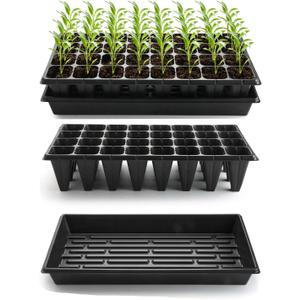 RooTrimmer 10 Pack 1020 Trays No Holes and 10 Pack 4.3" Deep 32 Cell Seed Starter Trays, 20" x 10" - Heavy Duty Plastic Nursery Flats for Seed Germination & Plant Propagation (10 Sets)