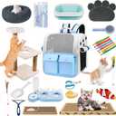 Kitten Starter Supplies Starter Kit, 20 pcs of Essentials, Including Bed, Carrier, Litter Mat, Box, Collar, Bowls and More, Perfect for New Cat Owner - Blue