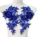1 Pair Flower Rhinestone Applique for Wedding Bridal Dress, Embroidery Sequin Patches for Clothes, Beaded Lace Applique for Bodice Hat Sewing Craft for Women Embellishment (Royal Blue)