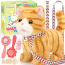 CatchCute Plush Toys Cat for Kids with Leash, Interactive Electronic Kitty That Walking,Meowing, and Tail Wagging, Stuffed Cat Christmas Birthday Gift for Boys and Girls (Yellow)