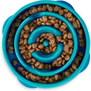 Outward Hound Fun Feeder Slo Bowl Medium 2Cup Capacity, Slow Feeding, Small to Medium Dogs & Cats, Non-Slip, Turquoise, Drop Pattern