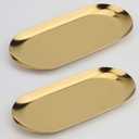 Stainless Steel Decorative Tray 7 Inch Long, Jewelry Dish Cosmetics Organizer Bathroom Clutter Serving Platter Small Storage Tray, Oval, Gold