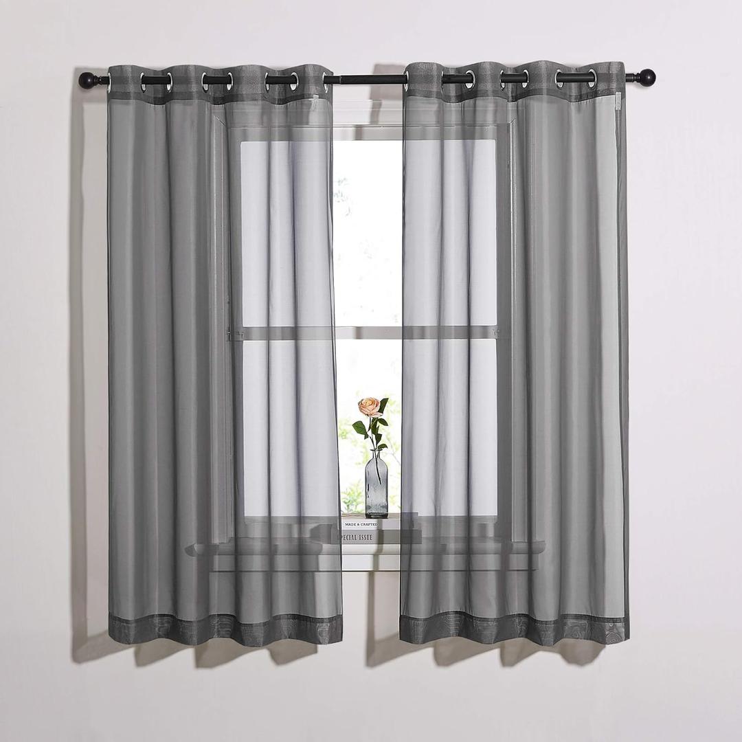 NICETOWN Transparent Sheer Curtains Panels - Voile Window Curtain Drapes with Grommet for Bedroom & Kitchen & Dining Room (54" W x 63" L, Dark Grey, 2 Panels)