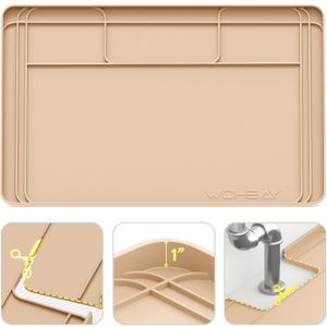 Wohbay Under Sink Mats for Kitchen Waterproof, Cut to Fit Under Sink Drip Tray for Kitchen Bathroom Cabinets, Silicone Under-Cabinet Hold Up to 3.3 Gallons Liquid, 34" X 22" Or Smaller -Khaki