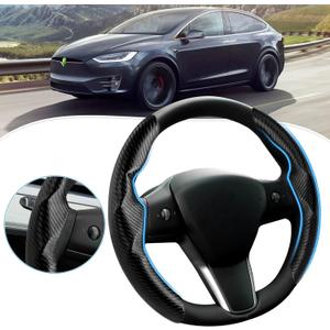 Steering Wheel Cover for Telsa Model 3/Model Y Accessories Carbon Fiber Steering Wheel Cover Protector Anti-Slip, Comfortable Grip, Breathable, Model 3/Y Accessories, Black
