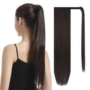 BARSDAR Darkest Brown Straight Wrap Ponytail Extension - 26 Inch Long Straight Wrap Around Ponytails for Women, Clip in Ponytail Hair Extensions Synthetic Brown Pony Tails Hairpieces Daily