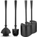 UMIEN 2 Pack Toilet Brush and Plunger Set 18-in - Updated 2025 No-Rust - Stainless Steel Design - Long Handles - with Freestanding Canister (Matte Black)