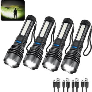 Rechargeable Flashlights High Lumens, 7Mode Flashlights Rechargeable, Super Bright Flashlight Camping, Adjustable Tactical Flash Light High Powered, LED Flashlight for Home Emergency 4Pack