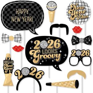 Big Dot of Happiness Disco Ball 2026 New Year Photo Booth Props, NYE Party Photo Props Kit, 2026 New Years Glasses, New Year's Eve Party Supplies, 20 Count