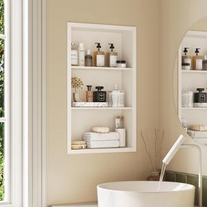 14x24 Recessed Medicine Cabinet, Medicine Cabinet No Mirror, 304 Stainless Steel Medicine Wall Niche with 3-Tiers Shelves, Matte White