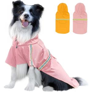 Dog Raincoat, Waterproof Windproof Dog Rain Jacket Adjustable, Rain Coat with Leash Hole, Reflective Strap Raincoat Poncho for Small Medium Large Dogs Outdoor (Reflection-Pink, M)
