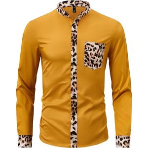 ZAFUL Men's African Shirt Hipster Tribal Graphic Patchwork Slim Fit Tee Long Sleeve Button Down Mandarin Collar Shirts, M