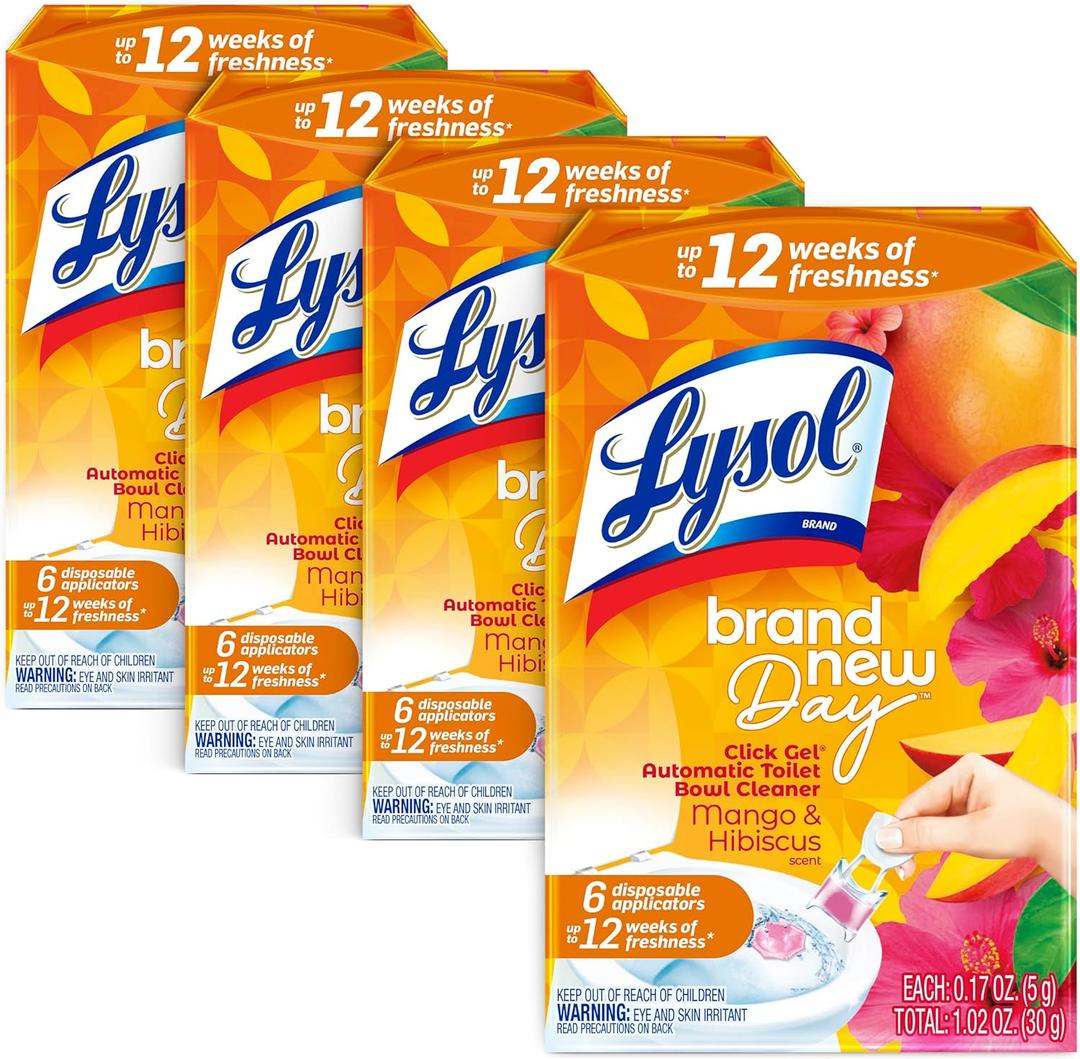 Lysol Click Gel Automatic Toilet Bowl Cleaner, Gel Toilet Bowl Cleaner, For Cleaning and Refreshing  Mango & Hibiscus, 6 applicators (Pack of 4, 24 Count Total)