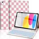 for iPad 11th 10th Generation Case with Keyboard, Backlights LED Wireless Keyboard Cover with Pencil Holder for 11th A16 11-inch 2025，10th Gen 10.9 Inch 2022, Checkered Plaid Pink-White