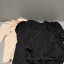 Ficerd 3 Pack Women's 3/4 Length Sleeve T Shirts, V Neck Tops Loose Fit Blouses Casual Tees 2026 Fashion Clothes, Size L, Two blacks T-shirts And One Tan T-shirt