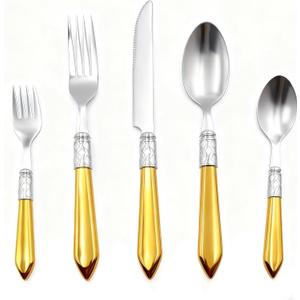 HiFind 40 Piece Silverware Set Service for 8, Flatware Set, Premium Stainless Steel Cutlery, Mirror Cutlery Utensil Set, Polished Include Fork Knife Spoon, Dishwasher Safe (Yellow, 40Piece for 8)