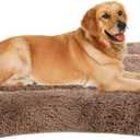 Coohom Deluxe Plush Dog Bed Pet Cushion Crate Mat,Fulffy Comfy Kennel Anti-Slip Washable Pad for Medium Large X-Large Dogs(XX-Large, Khaki)