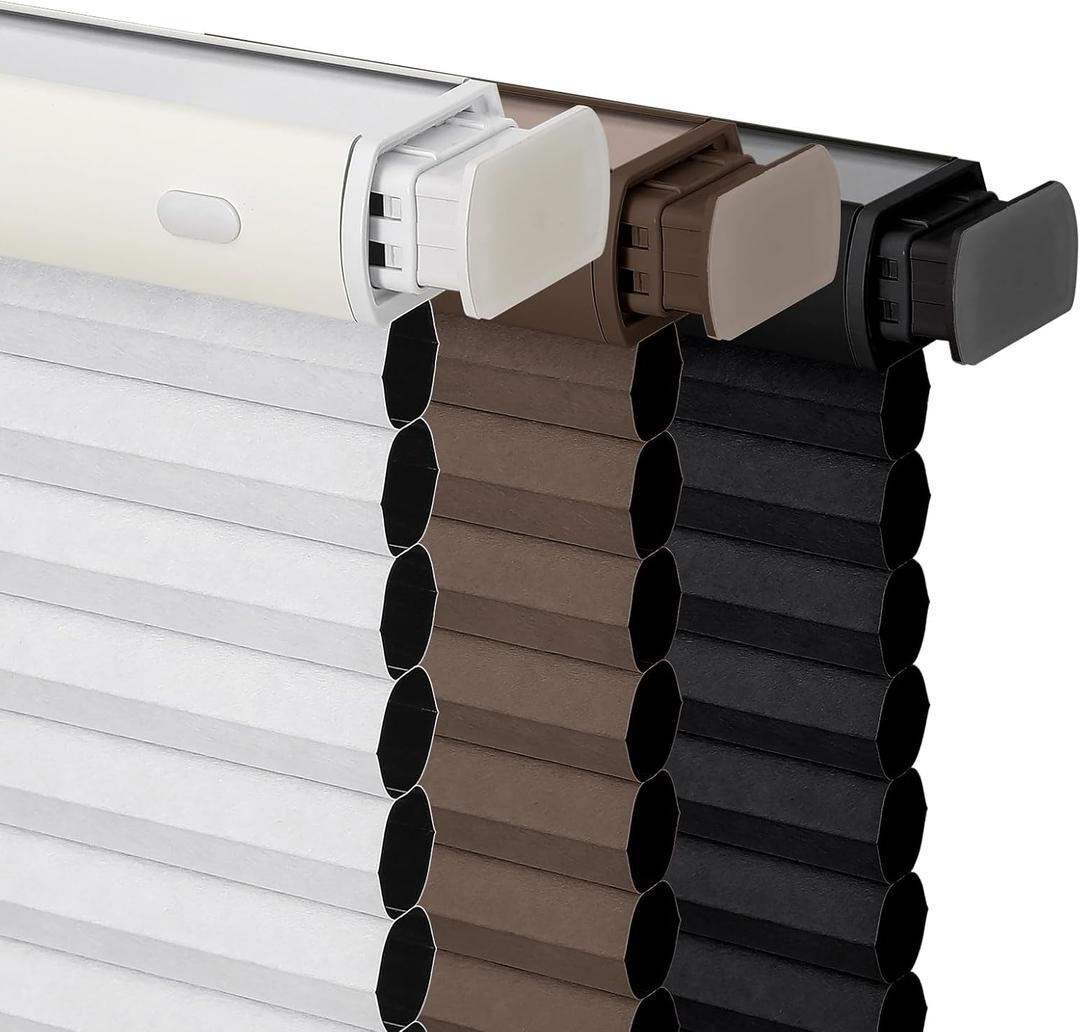Joydeco No Tools No Drill Window Blinds for Indoor Windows, Blackout Shades Cellular Shades Cordless, No Drill Blinds for Windows, Window Shades for Home, Bedrooms, Doors (Dark Brown, 27" W x 64" H)