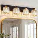 VOLISUN Crystal Vanity Lights for Bathrooms, 4 Light Bathroom Vanity Light, Black and Gold Bathroom Light Over Mirror, Modern Bathrooms Lights Fixtures-UL Certificated(Exclude Bulb)