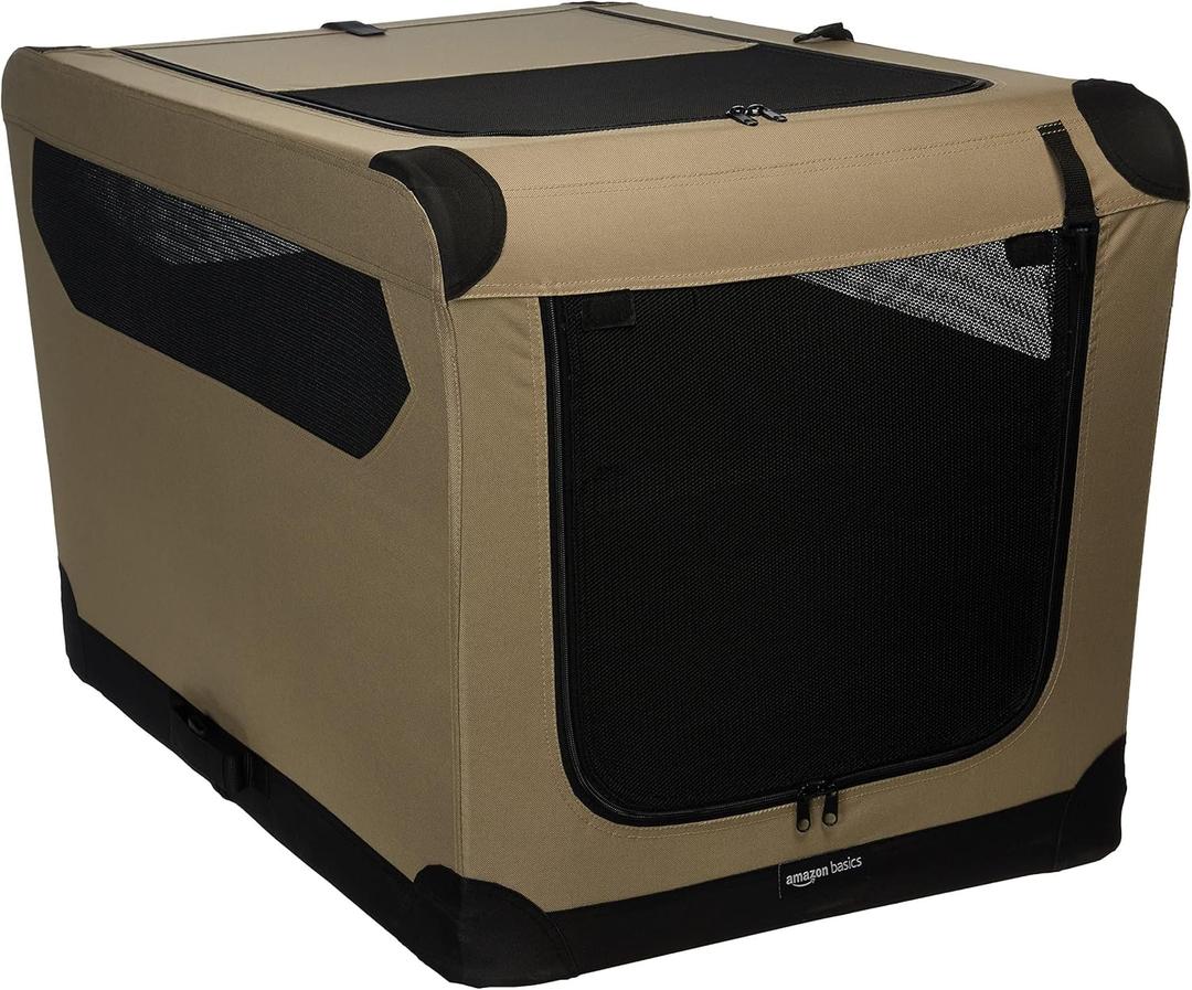 Folding Soft Crate for Cat, Dog, Rabbit, Portable and Collapsible, 36 Inch, Tan, L 36" x 24" x 24"