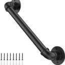Willstar 3FT Industrial Staircase Handrail Non-Slip Pipe Bar Foot Rail Wall Mount Stair Rail Vintage Grab Bar for Steps Black Iron Pipe Handrail for Outdoor Indoor Stairs Loft Porch Hand Rail (3ft)