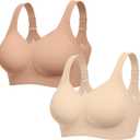 LetsJoli Bras for Women Supportive Wireless Push Up Bra Full Coverage No Underwire Seamless Plus Size for Older Women (3X-Large, Sand+nude)