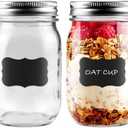 Showvigor 2-Pack 16oz Mason Jars with Labels - Regular Mouth Glass Jars with Airtight Lids & 2 Write-On Labels - for Canning, Overnight Oats, Meal Prep, Jam, Salad Dressing