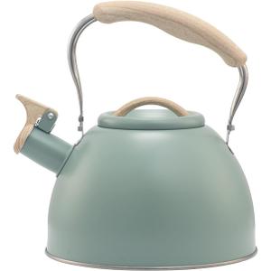 3.2 Quart Whistling Tea Kettle for Stove Top Stainless Steel Tea Pots With Wood Pattern Anti-slip Handle, Green