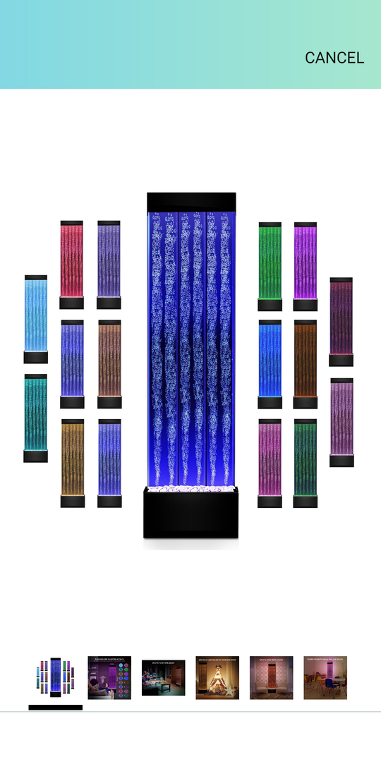 Bubble Wall Waterfall Fountain Indoor Water Wall LED Lamp with Acrylic Display for Sensory Room with 16 Colors 4 Light Effects 65 x 16 Inch
