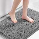 Bath Mat Thick Soft Absorbent for Bathroom, Microfiber Dries Quickly, Shaggy Washable Plush Durable Rug, Bathtub and Shower Floor, 24x17, Grey