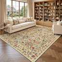 Beauoop 9x12 Floral Washable Beige Neutral Vintage Area Rug for Living Room