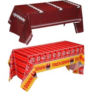 Oudain 2 Pack Football Party Decorations Disposable Football Tablecloth Red and Gold Plastic Touchdown Table Cover Red and Gold Decoration Runner for Birthday Game Day Party Games Decor 54 x 108 Inch