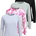 Real Essentials 4 Pack: Women's UPF 50+ Quick Dry Fit Sun Shirts Long Sleeve UV SPF Hiking Top Outdoor, Medium