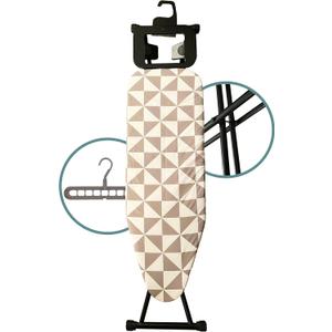 Ironing Board with Hanger, Adjustable Height & Safety Stand for Small Spaces