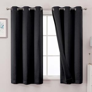 OWENIE 100% Blackout Curtains 63 Inch Length 2 Panels for Bedroom Living Room, Thermal Insulated Grommet Top Drapes, Soundproof Energy Saving Room Darkening Panels, 40" W x 63" L, Black