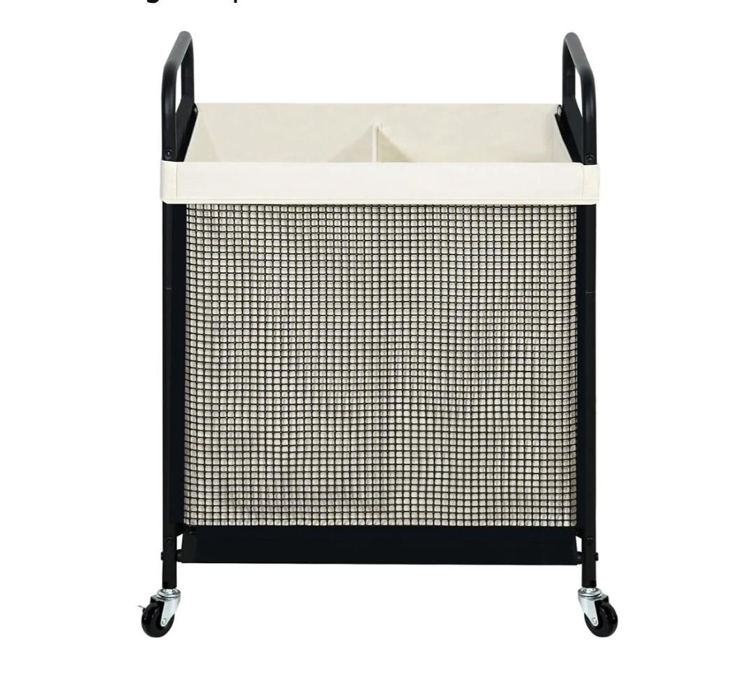 STO STO Laundry Hamper 2 Section, 100L Rolling Laundry Sorter Cart with Removable and Washable Liner Bag, Clothes Hamper with Wheels and Metal Handle for Laundry Room and Bedroom