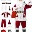 LETIME Santa Claus Costume for Men Adults 11 Pieces Professional Santa Suit for Xmas Deluxe Outfit Cosplay Party Holiday (Large, Red)
