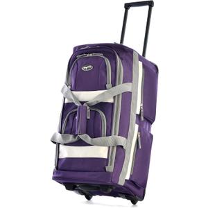 Olympia U.S.A. 22 inch Carry On 8 Pockets Wheeled Rolling Duffel Bag Water Resistant Luggage Lightweight Travel Suitcase with Retractable Handle, Dark lavender