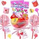 Waipfaru 24 Pack Valentines Day Gifts, Valentine's Day Cards for Students, Lollipop-Shaped Stationery Set with Pencils Stickers Erasers Sharpener for Boys Girls School Classroom Exchange Party Favors (Red)