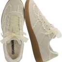 CUSHIONAIRE Belinda Womens Lace Detail Casual Sneakers Elegant Ribbon Lace-Up Shoes with Memory Foam (Gray, L)