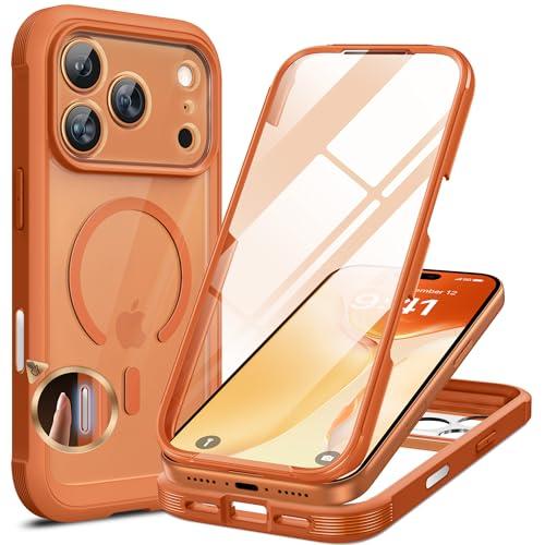 Miracase for iPhone 17 Pro Max Case 6.9" Full-Body Phone Case with Built-in Glass Screen Protector& Full Camera Protector,[Magnetic with MagSafe] Drop Proof 17 ProMax Cover, Orange