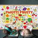 Twotti Fruity Coloring Poster for Kids - 31.5 x 72 Inch Large Twotti Fruit Coloring Tablecloth for Kid Birthday Party Games, Happy Birthday Apple Pineapple Giant Coloring Poster for Party Decoration