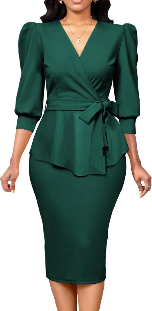 Yiershu Women's Bodycon Pencil Dress Wear to Work Sheath Suiting Dresses (Green, XL)