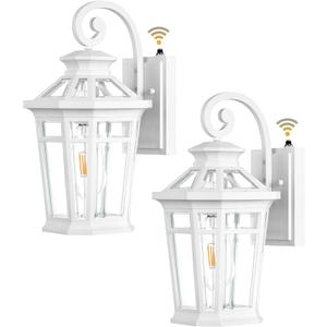 Outdoor Porch Lights, 2-pack White Outdoor Light Fixture Wall Mount, Dusk to Dawn Outdoor Sconce light, Anti-rust Exterior Wall Lantern with Glass Shade, Coach Lights for Garage, Patio, Balcony