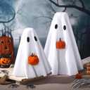 Amyhill 2 Pcs Halloween Ghost Decor Indoor, Spooky Halloween Decorations with Pumpkin Ghost Table Decor for Home Table Centerpiece Shelves Mantel Kitchen Office Fireplace Party (White)