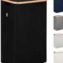 LONBET 26 Gal. Laundry Basket with Lid, Made from Breathable Fabric Aesthetic Clothes Hampers for Laundry with Side Handles & Sturdy Bamboo Frame Laundry Hamper with Lid & Removable Bag, Black (Black)